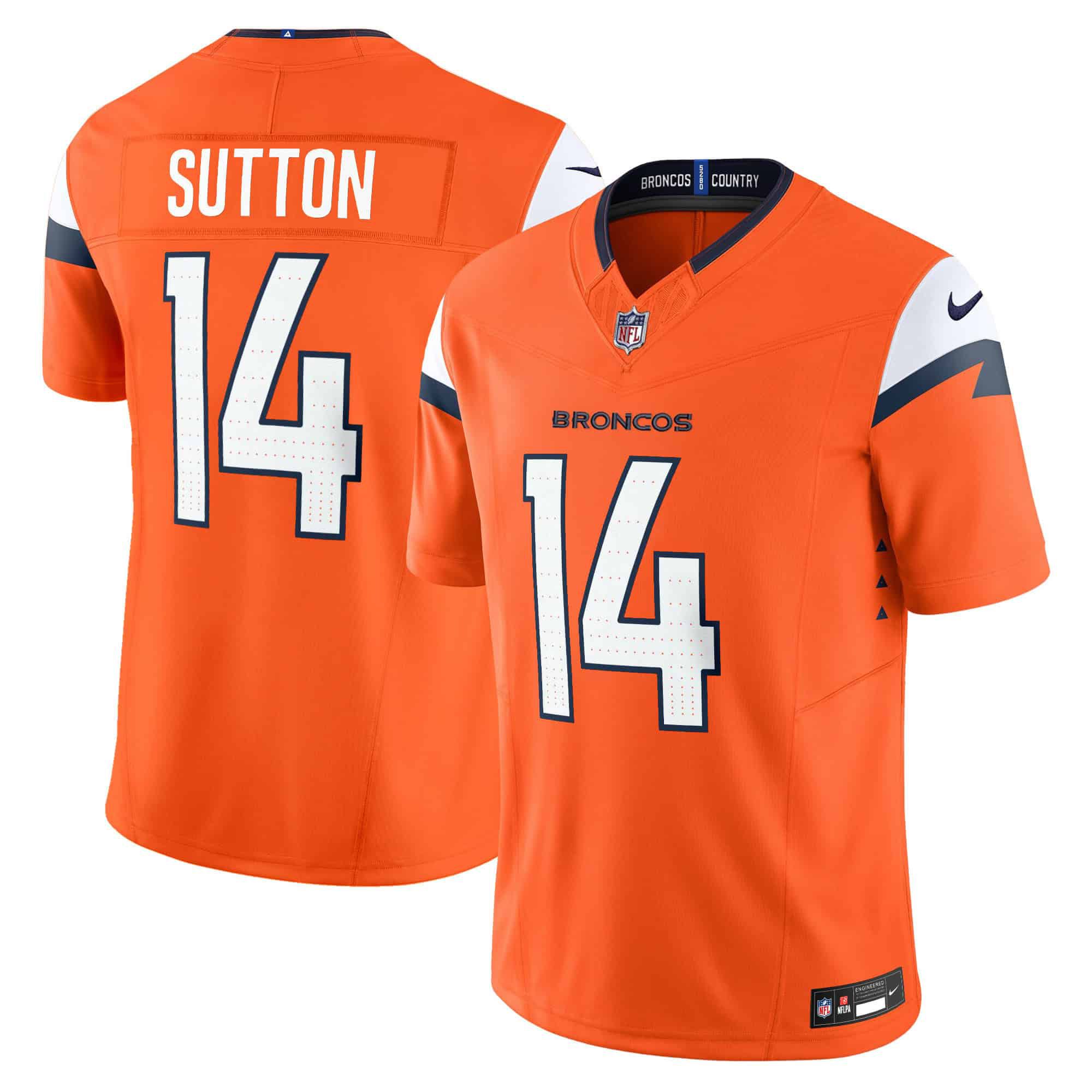 Men Denver Broncos #14 Sutton Orange 2024 Nike Vapor Limited NFL Jersey